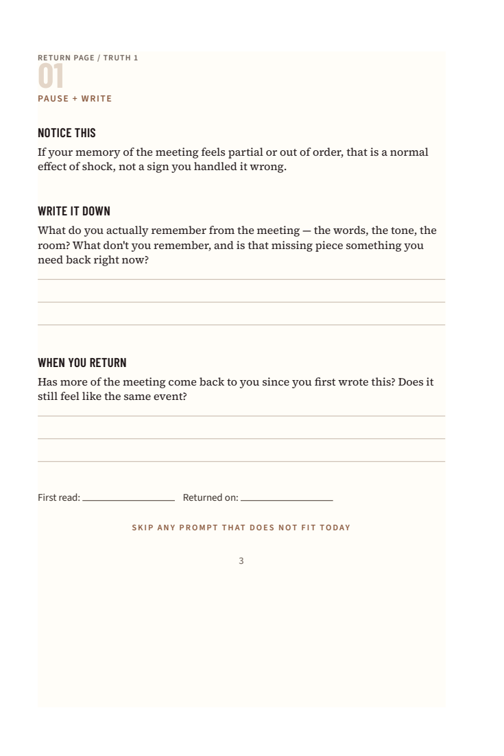 Facing writing page with reflection prompts